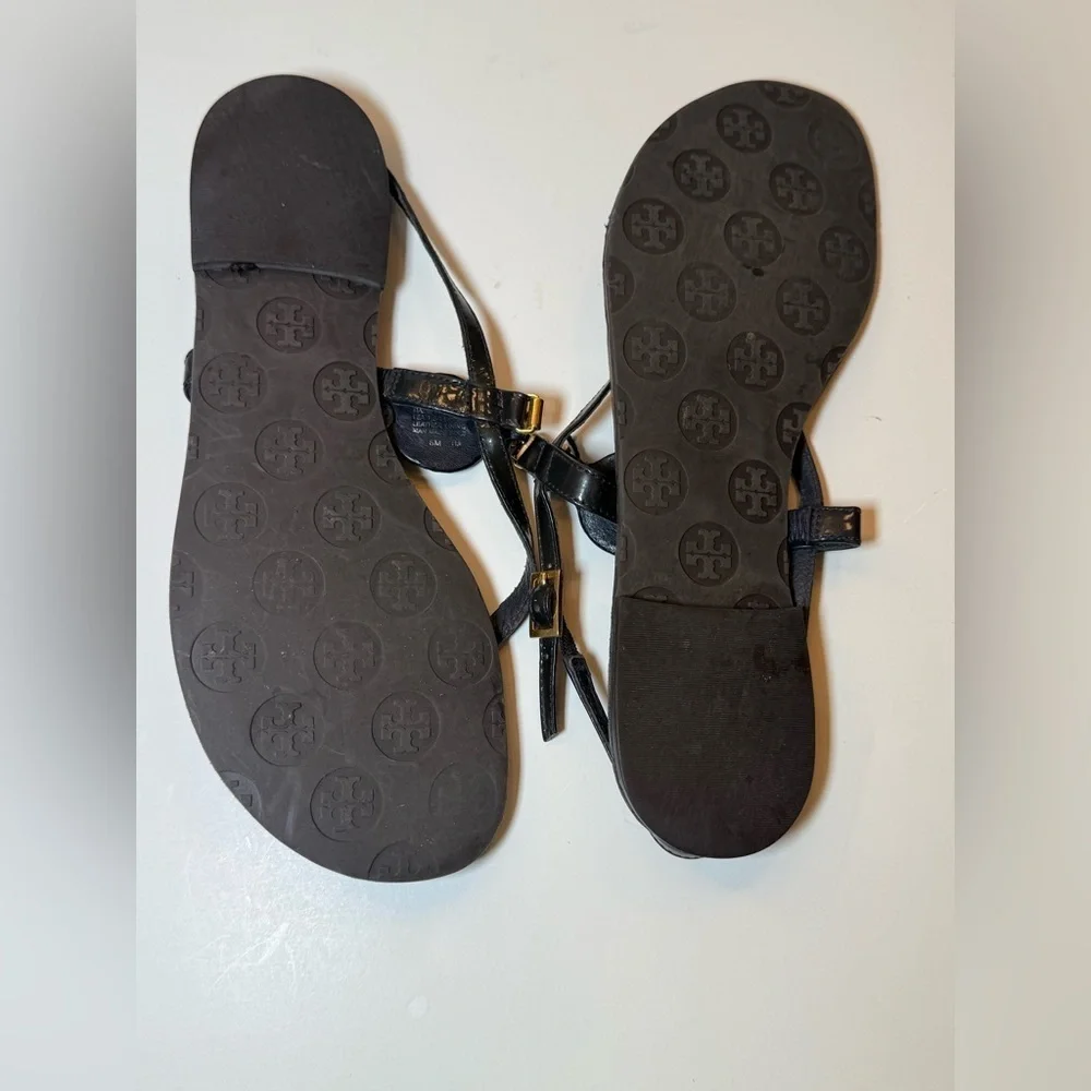 Tory Burch Black Thong Sandals with Gold Logo